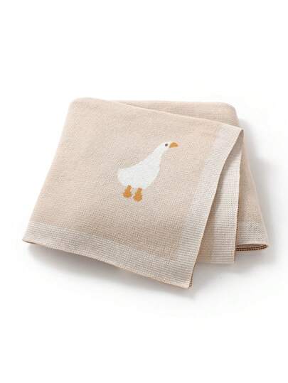 Manta de punto para bebé, manta de arrullo para bebé con estampado jacquard de patito de dibujos animados adorable, manta para cochecito de recién nacido