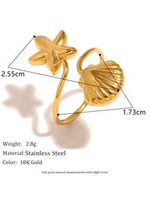 MamacitaSlay 时尚度假风格海星和贝壳开口戒指 - 金色 - 戒指 - 查看 16