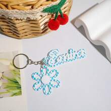 1 pieza Llavero personalizado de acrílico con nombre y flor de colores, recuerdos de fiesta de cumpleaños, regalo personalizado para la niña de las flores, etiqueta de mochila con nombre para niña, dijes de a juego, etiqueta de bolso de acrílico - Llavero de acero + anilla de cadena de 4 eslabones - Ver 20
