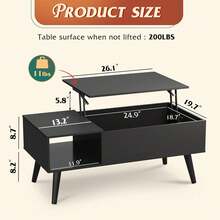Rustic Style Furniture Table 39" Lift Top Coffee Table With Storage Shelf Hidden Compartment Living Room Center Table Small Dining Table Space-Saving Organizer - 黑色 - 查看 2