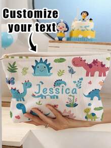 1 szt. Niestandardowa kosmetyczka z motywem dinozaura i imieniem, doskonały wybór do przechowywania kosmetyków podczas wyjścia, możliwość personalizacji według własnego, unikalnego projektu, odpowiednia dla dzieci i nastolatków, możliwość nadrukowania własnego imienia lub imion siostry i kolegów z klasy jako prezentu