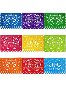 Mexican Style Flag Banner, 8pcs Square/9pcs Rectangle Hanging Felt Flags, Colorful Hollowed-Out Flags Mexican Elements Garland Flag Banner, Perfect For Day Of The Dead Decor,Mexican Party Decor,Carnival Festival Holiday Halloween Party Supplies, Pinata Themed Wall Background Decoration