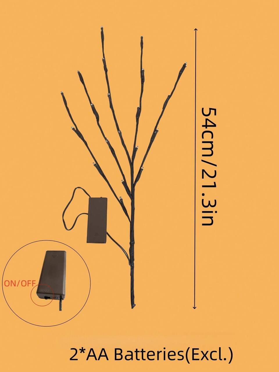 1pc 20 Lights 54CM Tall 2-Section Constant On Battery Powered LED Branch Lights, Home Decor Lighting For Bedroom, Living Room, Camping, Holiday, Party, Wedding