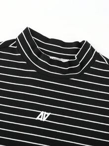 Annil Children's Clothing: Girls, Girls, Boys, Boys, Adults, Teenagers, Mid-Neck Long-Sleeved Knitted Sweaters, Letter-Printed Antibacterial Striped T-Shirts, Autumn - Black - View 4