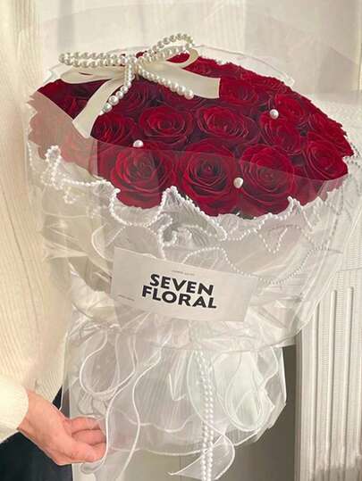 1 Roll Floral Wrapping Paper, Suitable For Valentine's Day, Flower Shop Supplies, Weddings, Birthdays - Crinkled Wavy Floral Wrapping Paper, Ideal For Weddings, Valentine's Day, Wrapping Paper, Tissue, Bouquet Supplies, Gift Wrapping Paper, Floral Wrapping Paper, Gift Packaging, Wedding Packaging, Wavy Chiffon Floral Wrapping Paper, Faux Pearl Net Ribbon, Artificial And Fresh Flower Bouquet Packaging Materials, Suitable For Holidays, Weddings, Birthdays, Flower Shop Supplies, DIY Flower Arranging And Packaging Decor, Christmas, Any Occasion Decor