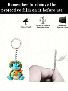 2D扁平可爱亚克力乌龟钥匙扣——花冠和鱼形设计，搭配浅蓝色和橙色点缀。1英寸小巧尺寸，非常适合背包和车钥匙。是宠物爱好者、情人节和毕业典礼的理想礼物。[产品需要手动安装。] - 彩色 - 查看 5