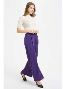 Tronjori Women High Waist Casual Wide Leg Long Palazzo Pants Trousers Regular Size - Grape Purple - View 7