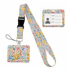 Flower Design Lanyard Business Credit Horizontal Card Holder Neck Strap Keychain Hang Rope ID Badge Holder Lariat Lasso Halloween Accessories Teachers Day Christmas Gift Ideas Bag Charms Car Friend Sister