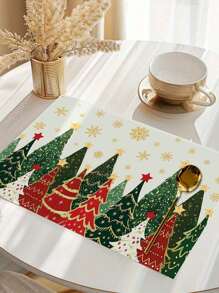 1/2/4 piezas Manteles con tema navideño, diseño de árbol de Navidad vintage, estrella, copo de nieve, manteles de poliéster de 30x45cm, adecuados para la decoración central de la mesa de Navidad, decoración de platos para fiestas navideñas y reuniones familiares