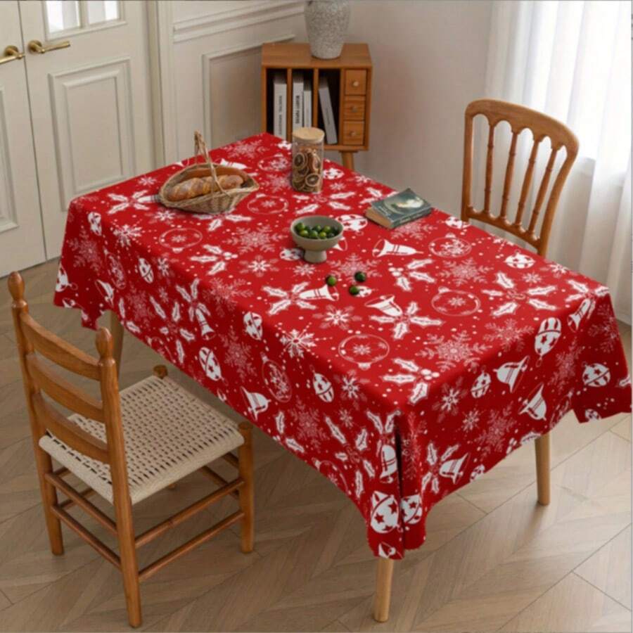 1pc Christmas Tablecloth For Rectangular Table, 152*259cm (60*102 Inches), Stain-Resistant, Wrinkle-Resistant, Red Plaid Print With Santa Claus & Snowflake Pattern, Suitable For Christmas Party Decoration