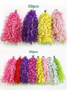 30/50pcs Artificial Wisteria Silk Flower Hanger Wedding Party Home Decoration Green Wall Garden Ceiling Flower Decoration, 1.64-Foot Artificial Flower Rope, Silk Wisteria Flower Wreath, Perfect Wedding Hanging Decoration, Suitable For Parties, Birthdays, Families, Valentine's Day, Gifts Graduation