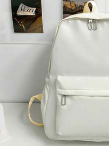 1 件经典基础款背包，适合返校季，纯色学生书包，带笔记本电脑隔层，可调节肩带，休闲轻便旅行包，适合女性/女孩/青少年/学生/毕业生，是日常使用、外出、旅行、上学和返校的理想之选。 - 白色 - 查看 5