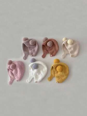 1 件儿童/幼儿可爱护耳厚保暖毛绒帽子，秋冬