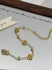 1pc Stainless Steel Fashionable High-End Electroplated 18K Luxury Simple H-Letter Rhinestone Bracelet, Versatile & Fade-Resistant - Rhinestone Letter Bracelet - View 7