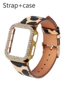 Neuer Leoparden-Muster Armband mit Goldgehäuse kompatibel mit Apple Watch Series 10 9 8 7 6 5 4 3 2 1, stilvolles 2-teiliges Uhrenarmband Set für Herren und Damen, geeignet für 38mm 40mm 41mm 42mm 44mm 45mm 49mm