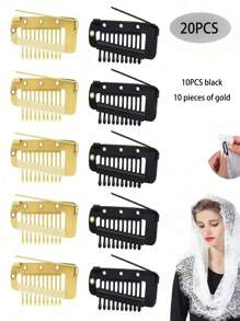 50个/20个/15个/10个/6个/3个装 流行发夹，帽子、面纱、围巾固定夹，假发发夹，弹性BB夹，发饰，头部饰品，女士发饰 - 黑色 - 查看 16