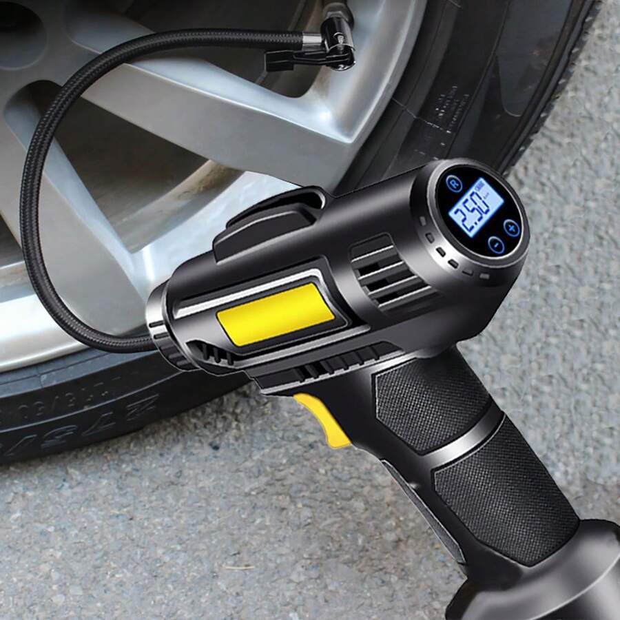 Car Air Compressor Digital Tire Inflator With Auto Stop – Portable Air Compressor W/ LED Light, 4 Pressure Units (PSI/BAR/KPA/Kg/Cm²), 8ft Cord & Needles For Cars, Bikes, Balls - 有綫 - 查看 1
