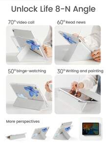 This Beautiful And Cute Cartoon Blue Flower Letter Double-Sided Acrylic Transparent Crystal Back Cover Is Shock-Resistant And Durable, Suitable For IPad 7th, 8th (10.2 Inch) And 10th Generation. It Has A Built-In Pen Slot, Supports Sleep/Wake Function And Multiple Folding Stand Modes. It Is An Ideal Gift For The New Year And Christmas In 2026. - Multicolor - View 6