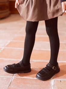 5pcs Girls' Solid Color Vertical Striped Leggings, Minimalist Versatile Girls' Tights, Suitable For Daily Wear, Pair With Skirts And Shoes