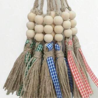 6 pezzi di perle in legno decorative per appendere a parete, perle di legno con nappe, decorazione per la casa, perle di legno naturali, perfette per uno stile originale, decorazione per la stanza, in stile rustico e retrò, ideali per decorare tavoli da caffè, librerie o caminetti; una buona scelta per decorare armadi, porte, feste di compleanno o di laurea