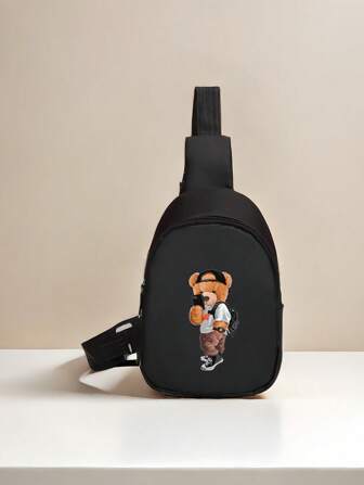 1 X Christmas Chest Bag With Cartoon Bear Print. Coin Nylon Zipper Closure That Can Be Worn Over The Shoulder. Suitable Daily Storage, Travel And Play. A Great Back-To-School Gift, Birthday Gift At Beginning Of School Year. Prints Are Randomly Placed.Zipper Direction Random