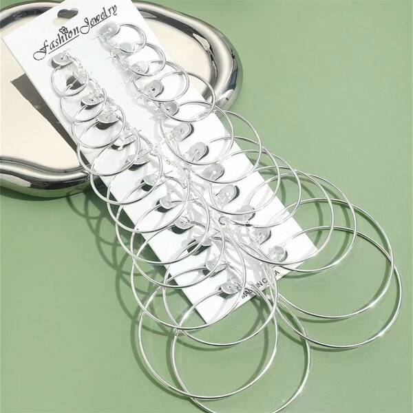 12pcs/Set Exaggerated Metal Hoop Earrings, Personalized Versatile Earrings