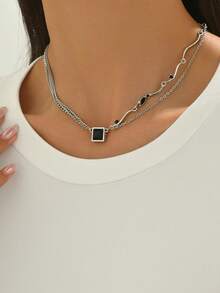 1 件兩層女式黑色蝴蝶吊墜項鍊,哥德式風格,高端利基設計配件