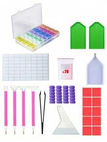 28 Compartments Plastic Organizer And Diamond Painting Tools Accessories Set Combination 5D DIY Diamond Embroidery Mosaic Tools Kit Diamond Pen 3/6/9 Heads Diamond Tray Adhesive Fixing Diamond Corrector - Clear - View 17