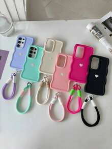 1 件粉色马卡龙波浪边手机壳，带铝箔心形吊饰和配套肩带，可爱少女柔软 TPU 保护套，适用于 17/17 Air/17 Pro/17 Pro Max/16/15/14/13/12/11 Pro Max、Galaxy S23 Ultra，美学配件礼物 - 粉色 - 查看 7