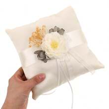 Cojín para anillos con lazo de encaje y flores rústicas vintage para bodas, fiestas, ceremonias y propuestas. - Blanco - Ver 6