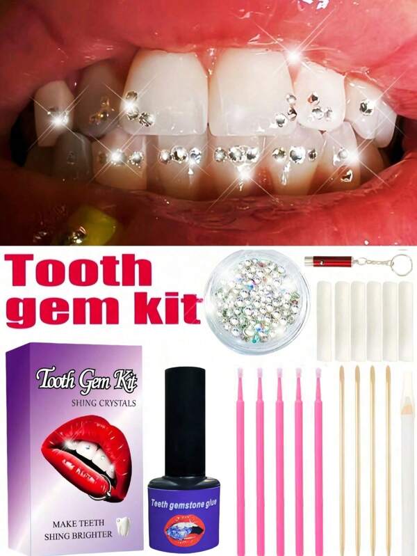 Set fai-da-te da 130 pezzi di decorazioni in cristallo per denti, kit di gioielli per denti con strumenti per decorazione adesiva, accessori per denti alla moda unisex, cristalli luccicanti, rimovibili e affidabili, adatti per Ognissanti, gotico, stile Y2K e hip hop