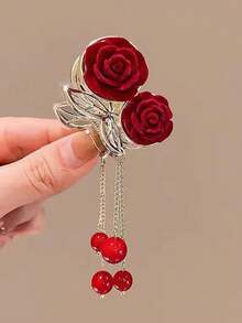 Presilha de cabelo feminina pequena com detalhe de flor metálica e strass, ideal para uso diário. Presilha elegante para cabelo, grampo de cabelo, acessório de cabelo para outono e inverno, perfeita para looks de férias e verão. - Branco - Ver 7
