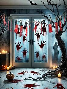 1 Set (1 Pieza con 12 Cuchillos) Pancarta, Decoración de Fiesta de Halloween de PVC Pancarta Sangrienta, Decoración de Guirnalda de Terror, Suministros de Decoración de Tema de Película de Terror para Cumpleaños, Carnaval y Prop de Horror