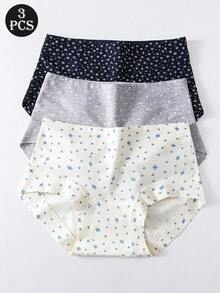 3pcs/Pack Cotton Heart Print Women's Briefs, Soft & Comfortable Underwear, Plus Size, Seamless - Multicolor - View 1