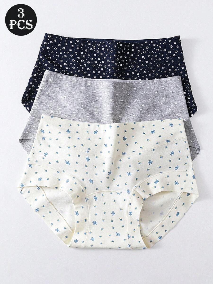 3pcs/Pack Cotton Heart Print Women's Briefs, Soft & Comfortable Underwear, Plus Size, Seamless - Multicolor - View 1