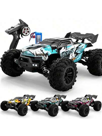 سيارة ريموت كنترول ألعاب نارية بمقياس 1:16 بدفع رباعي بأضواء LED، سرعة عالية وانزلاق على جميع التضاريس، سيارة دفع رباعي RC تسلق وعر، وهدية عيد الميلاد