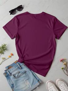 Playera camiseta básica mujer dama cuello redondo manga corta estampado GRAFICO DE  LATIDOS PLANTAS HEART RATE GRAPHIC parte superior elástica de poliéster primavera/verano uso diario | material no transparente | Textura Suave Fortiz - Rojo violeta - Ver 2