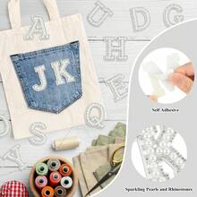 26Pcs Pearl Rhinestone Letter Patches Self Adhesive A-Z, Stick On Pearl Letter Patches For Clothes, Fabric, Backpack - Fancy Diamonds On White - View 3