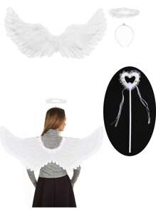 3Pcs Angel Wings Costume Accessories-Feather Wings With Halo Headband Set For Adults,Lightweight Adjustable Fairy Wings