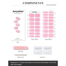 Semi Cured Gel Nail Strips (Chrome Carmine Red), 30 Pcs Gel Nail Wraps - 鍍鉻透明粉紅色 - 查看 3