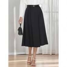 Women's High Waisted Pleated Skirt A-Line Flare Midi Skirt With Pockets Business Casual, Office Work Skirt, Dressy Elegant Outfits,Business Formal - 黑色 - 查看 1