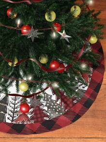 1 pieza Falda para árbol de Navidad, opciones de diámetro de 60/90 cm, decoración a cuadros rojo y negro clásica, diseño con patrón de árbol de Navidad, decoración navideña, decoración del hogar para Navidad, Feliz Navidad