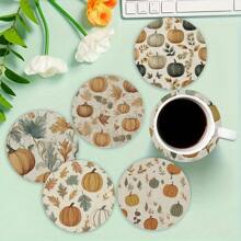 1 set/4 piezas /6 piezas /300 piezas Posavasos de barro de diatomeas con estampado de elementos otoñales, adecuados para decoración del hogar, cafeterías, meriendas, decoración de restaurantes, fiestas temáticas, decoración diaria, y también pueden ser dados como regalos de otoño