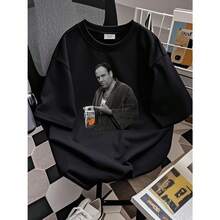 Tony Soprano Graphic T-Shirt - Official-Looking Design With Famous Scene, Soft Breathable Fabric, Relaxed Fit Crew Neck Tee For Men & Women -  TV Show Merchandise Collectible Gift For Fans, Casual Wear, Streetwear Style, Comfortable Clothing, Fan Merchandise, Pop Culture Apparel, Durable Print, Short Sleeve Shirt, Pop Culture Lovers - 黑色 - 查看 2