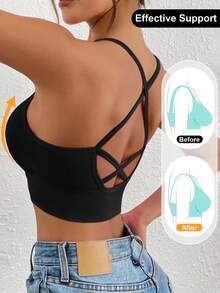 LianShengFa 4 Stück rückenfreie Criss-Cross Träger Wireless High Stretch Alltagsbüstenhalter, mittlerer Halt nahtlose Sporttops, atmungsaktive komfortable Yoga-BHs