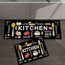 1/3 piezas Juego de alfombras de cocina, alfombra de poliéster tejida antideslizante, lavable a máquina, alfombra rectangular ligera con diseño de comida y vajilla, adecuada para dormitorio, sala de estar, comedor, cocina, baño