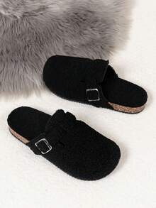 Casual Solid Color Mule Shoes, Comfortable Non-Slip Durable Soft Sole, Round Toe Design, Comfortable Fabric Upper, PVC Sole, Slip-On Closure, Suitable For Outdoor Activities For Boys In All Seasons, Available In Autumn/Winter Thermal Lined And Non-Lined Four-Season Versions - Black - View 6