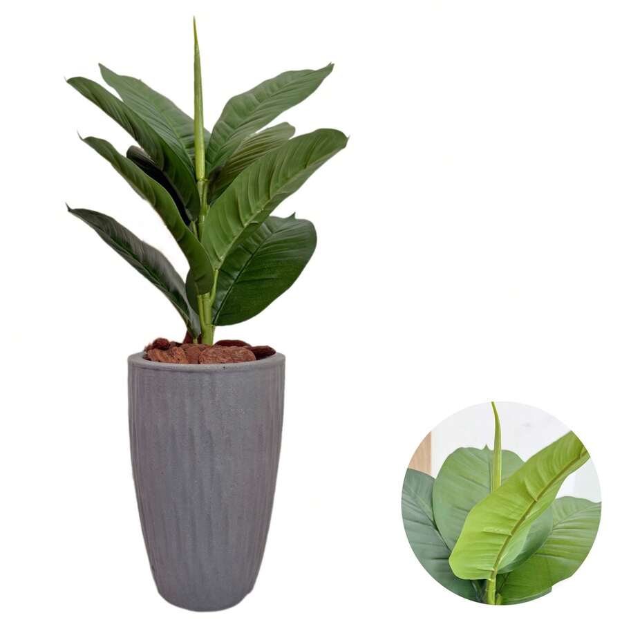 Artificial Ficus Lyrata With Wavy Cone Pot Home Garden - Grey - View 1