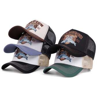 1pc Men's Letter Bear Embroidery Trucker Cap