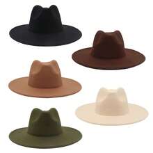 JewelryWe Fedora Hat With Large Brim Men Women Retro Panama Floppy Hat Panama Hat Made Of Felt Suede Western Hat For Performance Party Show Cosplay Wedding Daily Life Camping Hiking Fishing - 棕色 - 查看 6